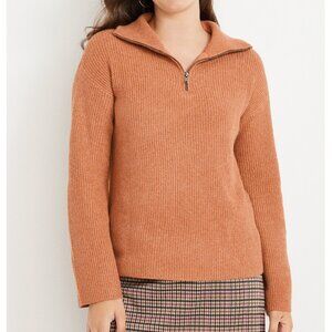 MAURICES Solid Half Zip Sweater Burnt Orange ish White Marled Collared 1/4 Zip S